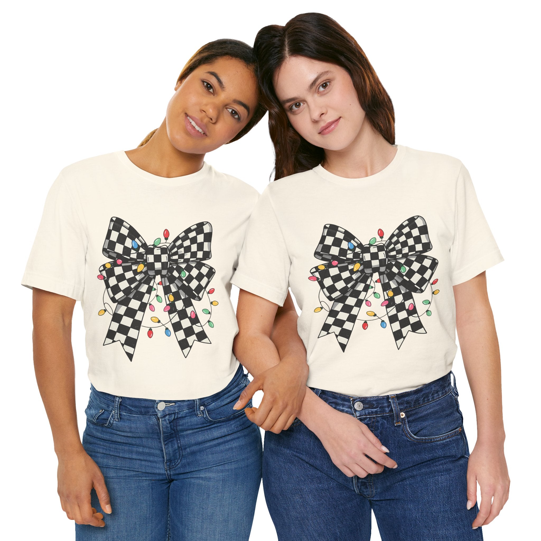 ✨ Retro Checkered Bow Christmas Tee on Bella Canvas