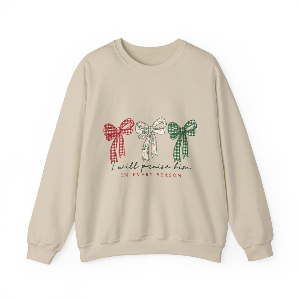 “I Will Praise Him in Every Season” Bow Sweatshirt