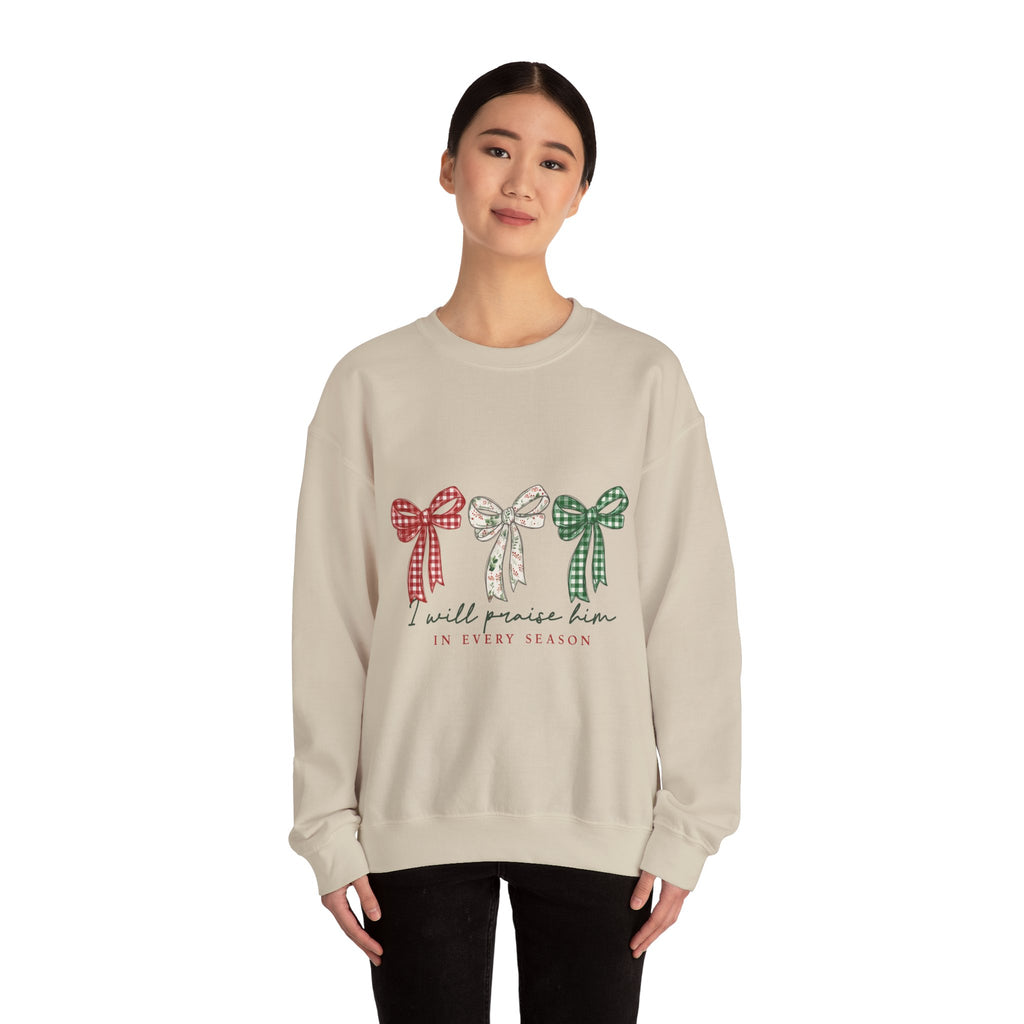 “I Will Praise Him in Every Season” Bow Sweatshirt