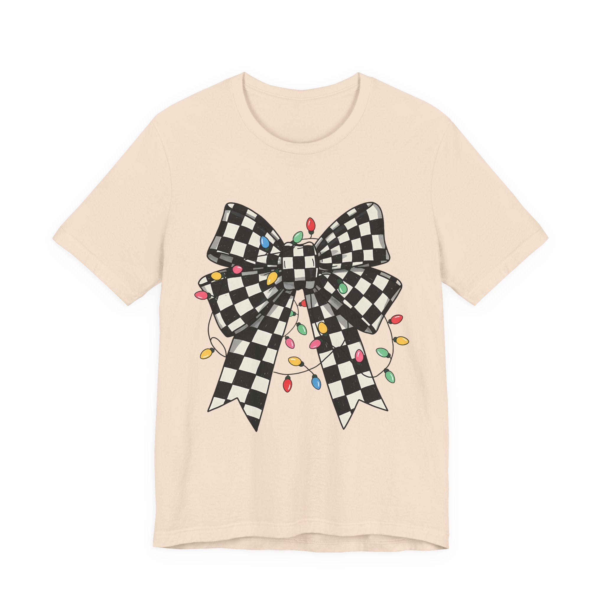 ✨ Retro Checkered Bow Christmas Tee on Bella Canvas