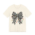 ✨ Retro Checkered Bow Christmas Tee on Bella Canvas