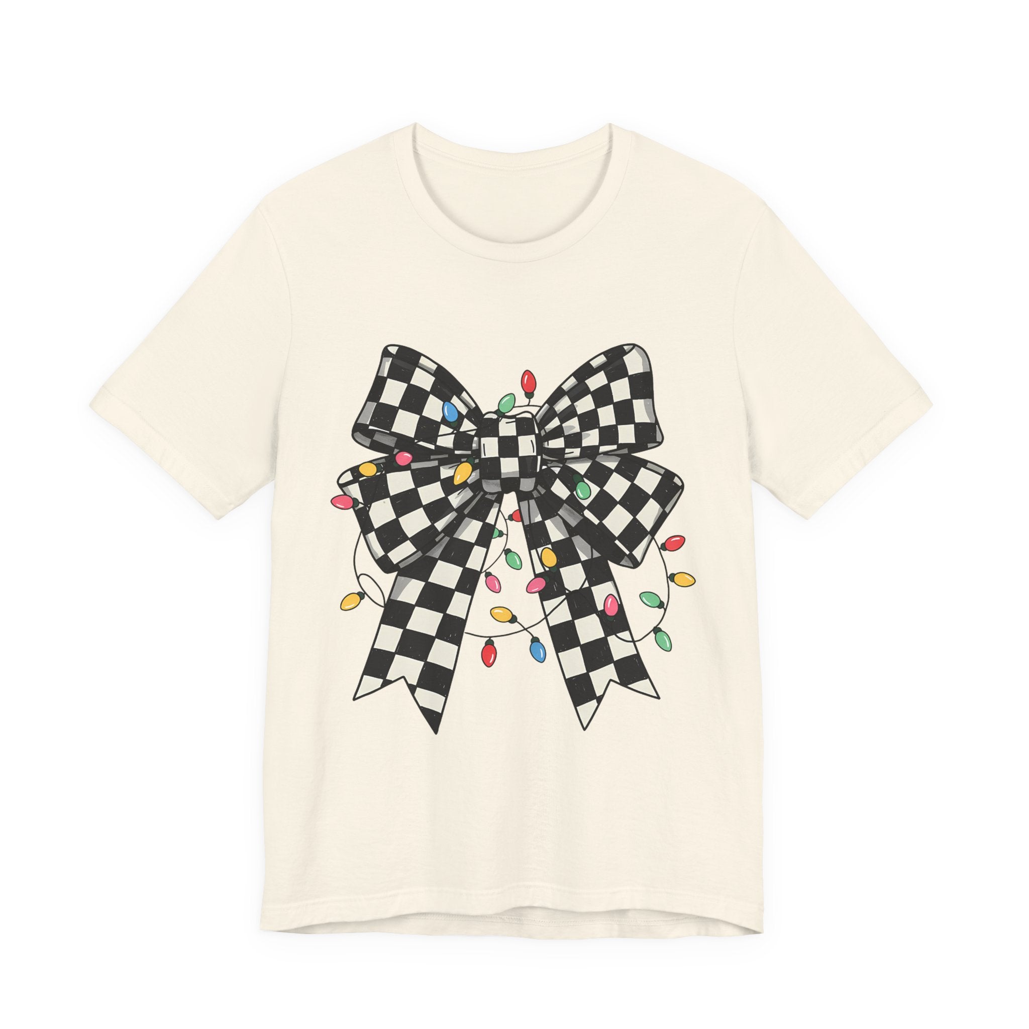 ✨ Retro Checkered Bow Christmas Tee on Bella Canvas