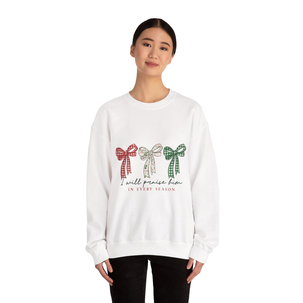 “I Will Praise Him in Every Season” Bow Sweatshirt